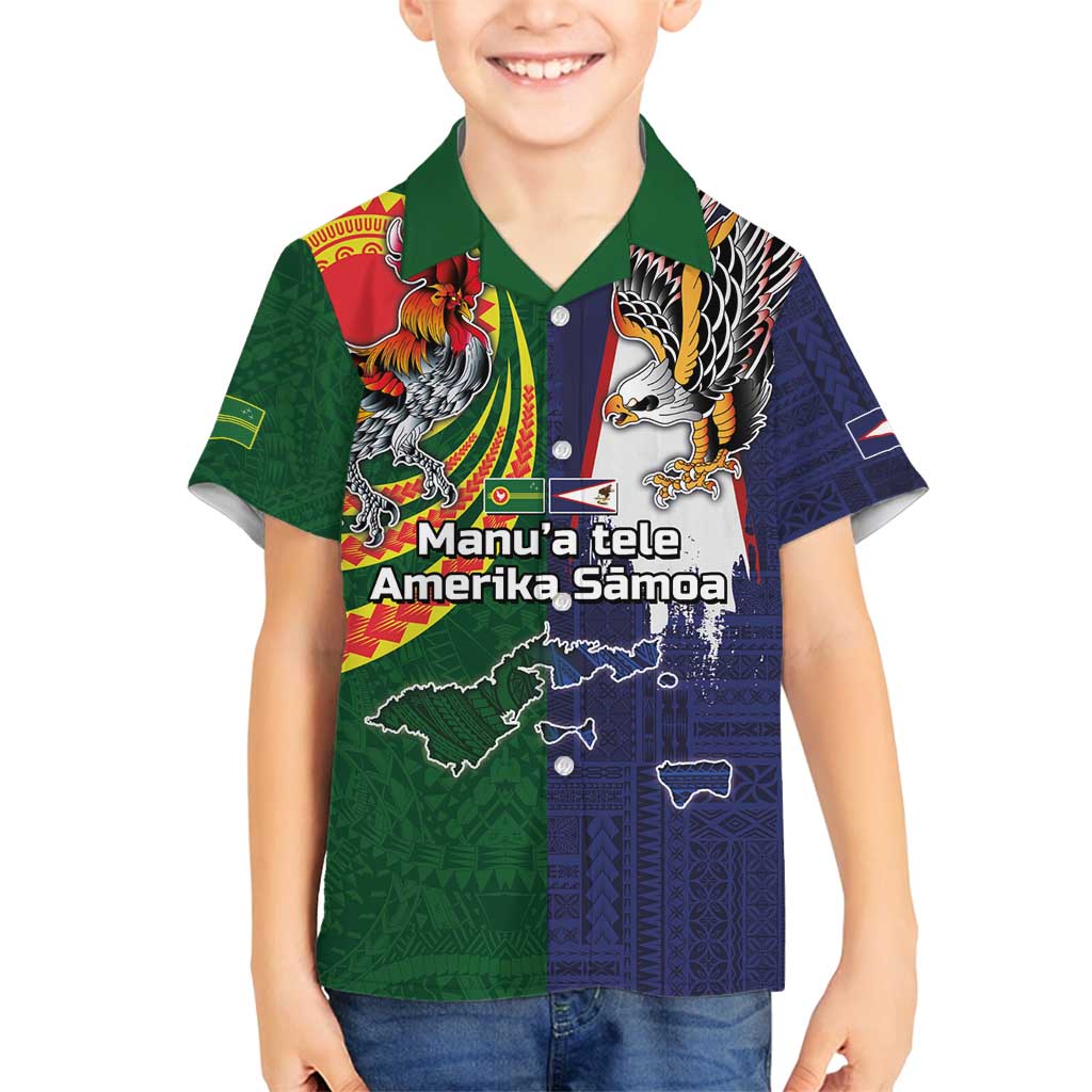 Manuʻa Islands and American Samoa Together Family Matching Summer Maxi Dress and Hawaiian Shirt Rooster and Eagle Mascot National Map and Flag Style
