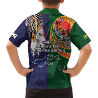 Manuʻa Islands and American Samoa Together Hawaiian Shirt Rooster and Eagle Mascot National Map and Flag Style