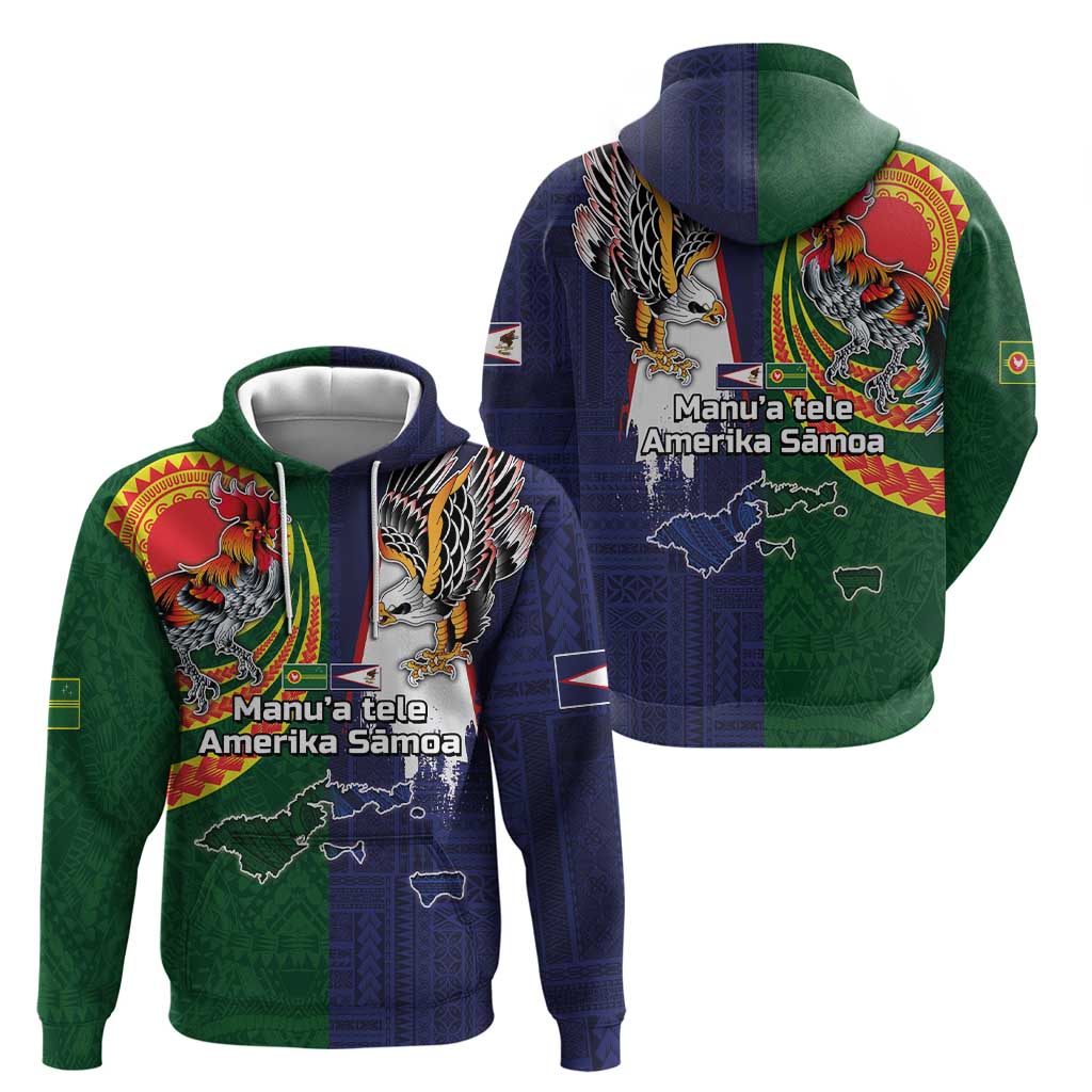 Manuʻa Islands and American Samoa Together Hoodie Rooster and Eagle Mascot National Map and Flag Style