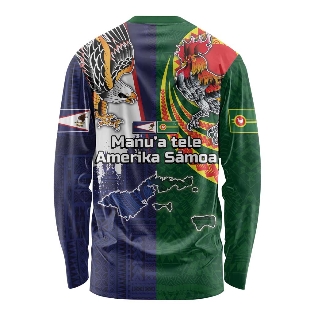 Manuʻa Islands and American Samoa Together Long Sleeve Shirt Rooster and Eagle Mascot National Map and Flag Style