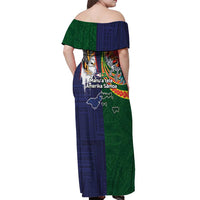 Manuʻa Islands and American Samoa Together Off Shoulder Maxi Dress Rooster and Eagle Mascot National Map and Flag Style
