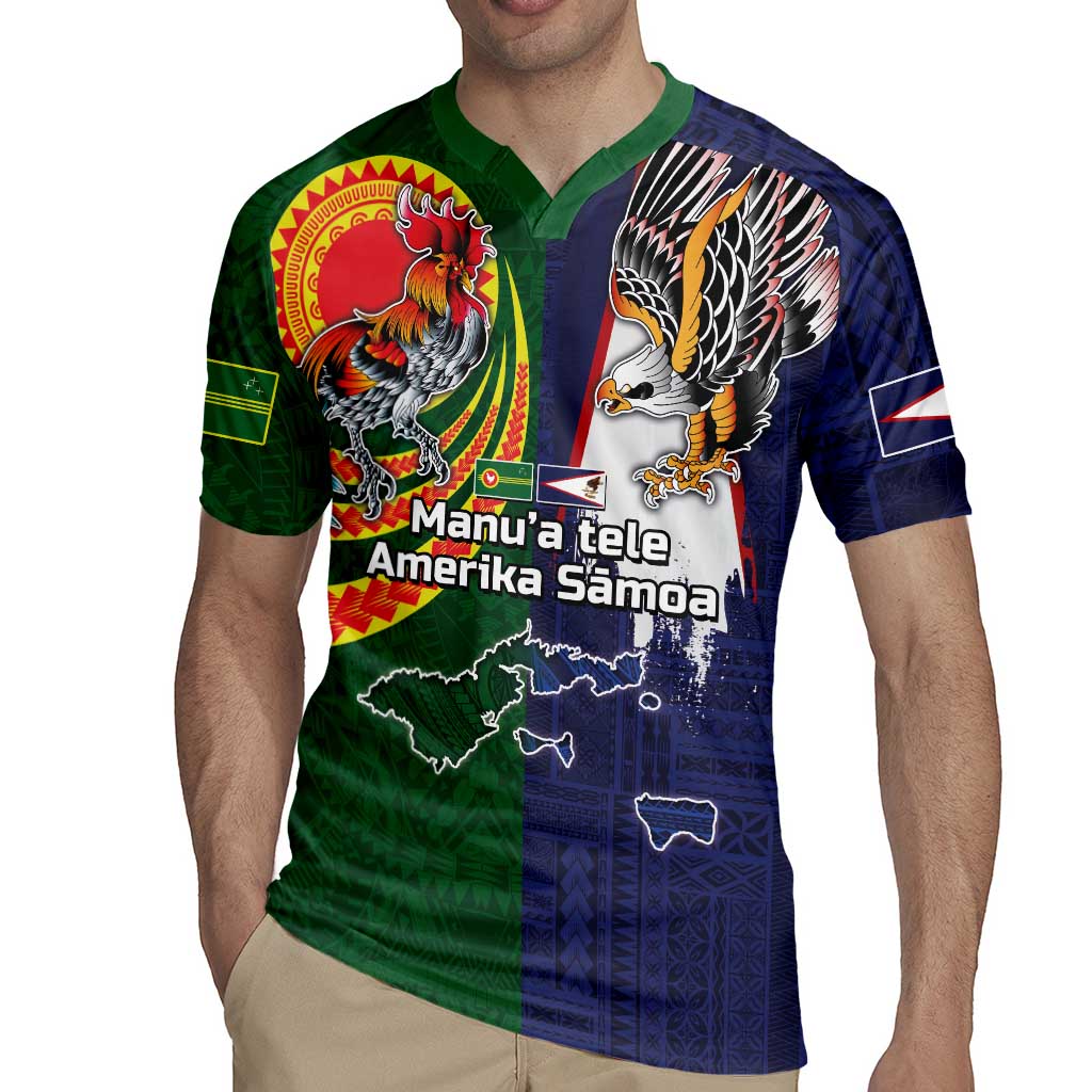 Manuʻa Islands and American Samoa Together Rugby Jersey Rooster and Eagle Mascot National Map and Flag Style