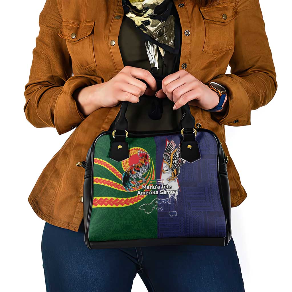 Manuʻa Islands and American Samoa Together Shoulder Handbag Rooster and Eagle Mascot National Map and Flag Style