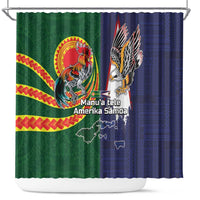 Manuʻa Islands and American Samoa Together Shower Curtain Rooster and Eagle Mascot National Map and Flag Style