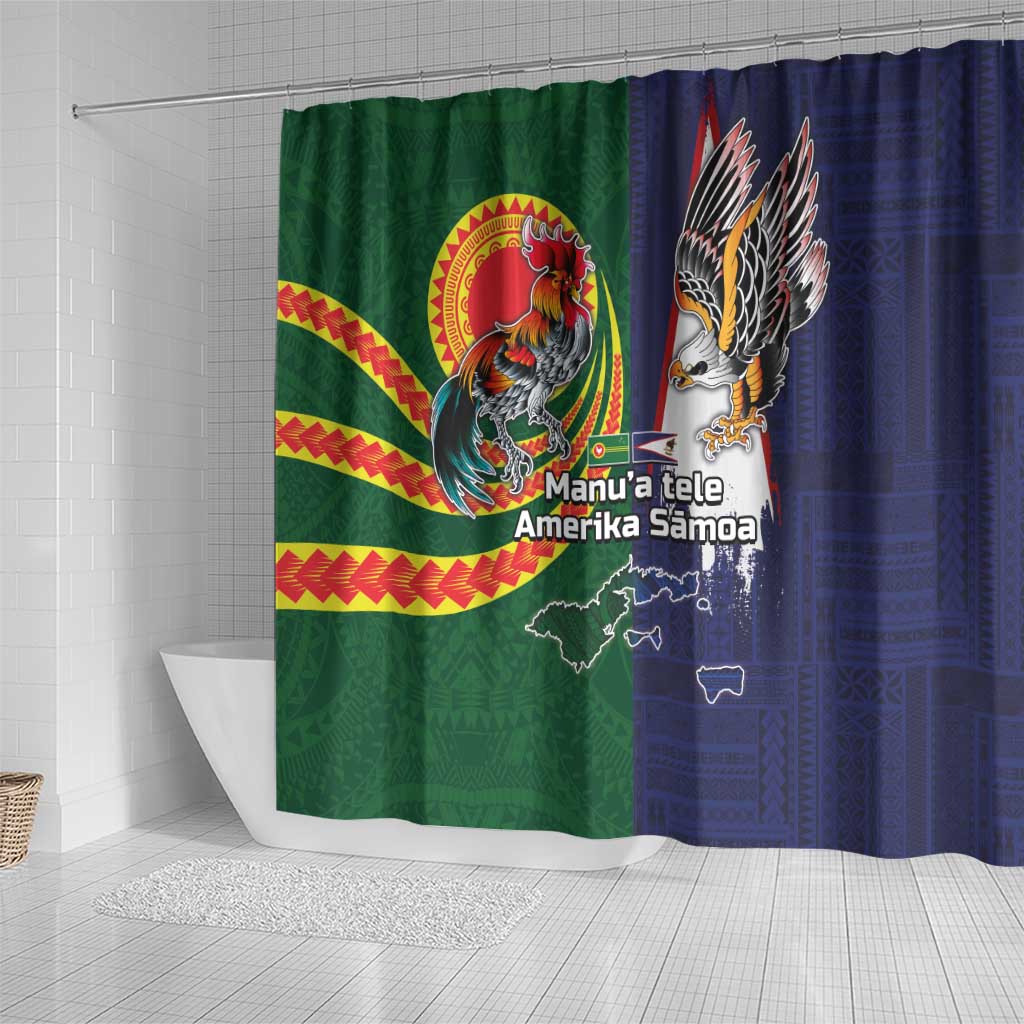 Manuʻa Islands and American Samoa Together Shower Curtain Rooster and Eagle Mascot National Map and Flag Style