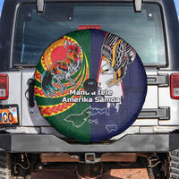 Manuʻa Islands and American Samoa Together Spare Tire Cover Rooster and Eagle Mascot National Map and Flag Style