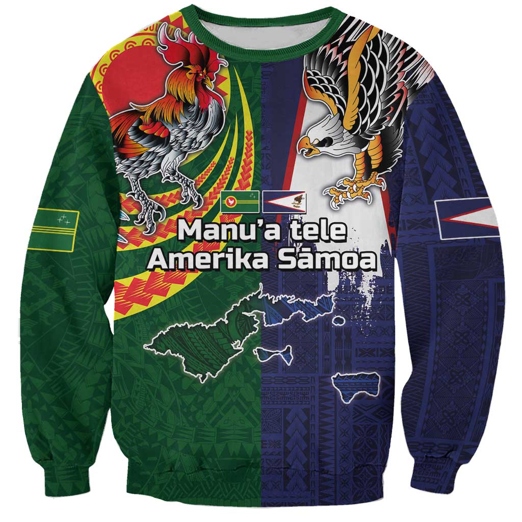 Manuʻa Islands and American Samoa Together Sweatshirt Rooster and Eagle Mascot National Map and Flag Style