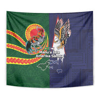 Manuʻa Islands and American Samoa Together Tapestry Rooster and Eagle Mascot National Map and Flag Style