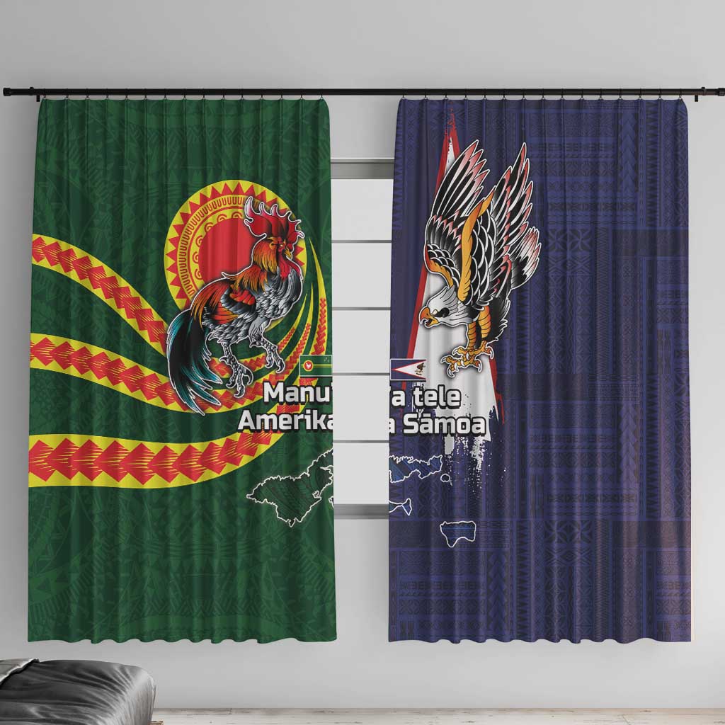 Manuʻa Islands and American Samoa Together Window Curtain Rooster and Eagle Mascot National Map and Flag Style