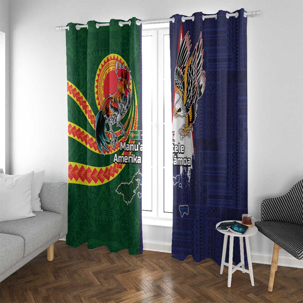 Manuʻa Islands and American Samoa Together Window Curtain Rooster and Eagle Mascot National Map and Flag Style