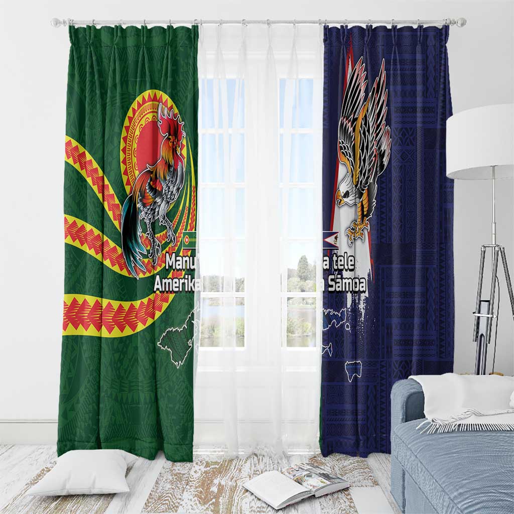 Manuʻa Islands and American Samoa Together Window Curtain Rooster and Eagle Mascot National Map and Flag Style