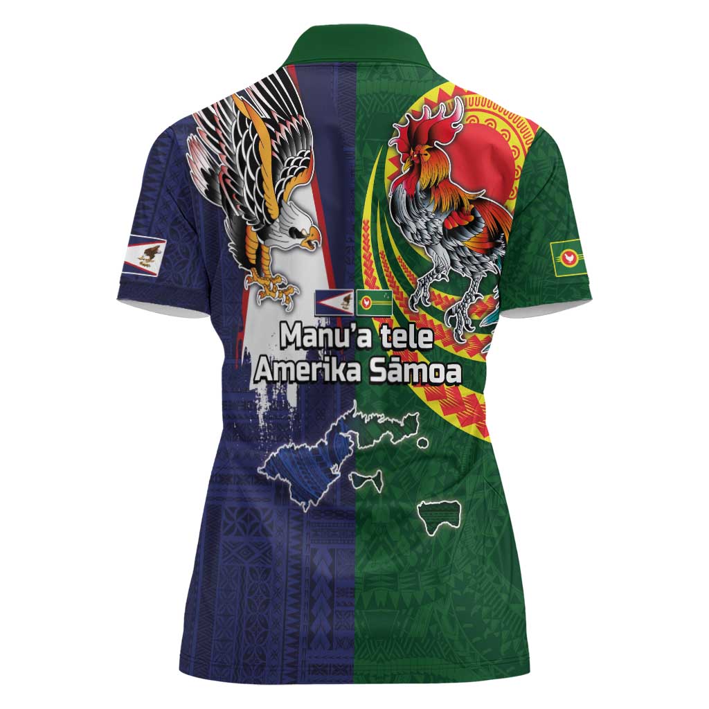 Manuʻa Islands and American Samoa Together Women Polo Shirt Rooster and Eagle Mascot National Map and Flag Style