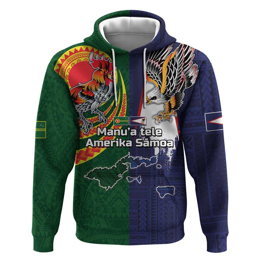 Manuʻa Islands and American Samoa Together Zip Hoodie Rooster and Eagle Mascot National Map and Flag Style