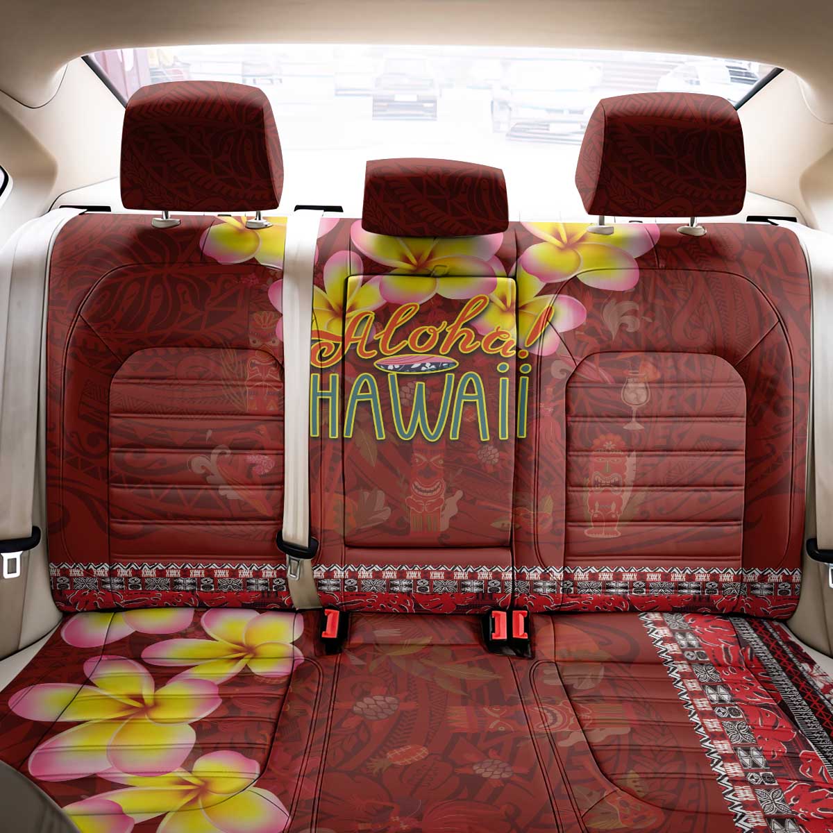 Aloha Plumeria Flowers Back Car Seat Cover With Hawaiian Style Tapa Tribal