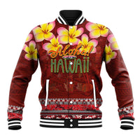Aloha Plumeria Flowers Baseball Jacket With Hawaiian Style Tapa Tribal LT03 Unisex Red - Polynesian Pride