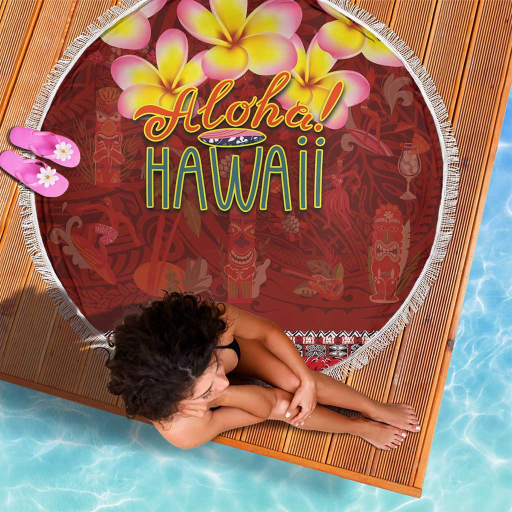 Aloha Plumeria Flowers Beach Blanket With Hawaiian Style Tapa Tribal LT03 - Polynesian Pride