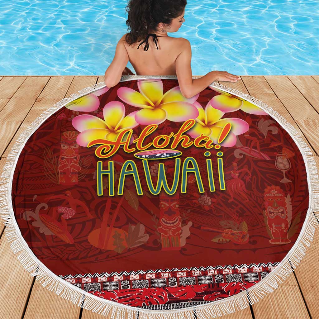 Aloha Plumeria Flowers Beach Blanket With Hawaiian Style Tapa Tribal LT03 - Polynesian Pride