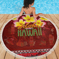 Aloha Plumeria Flowers Beach Blanket With Hawaiian Style Tapa Tribal LT03 - Polynesian Pride