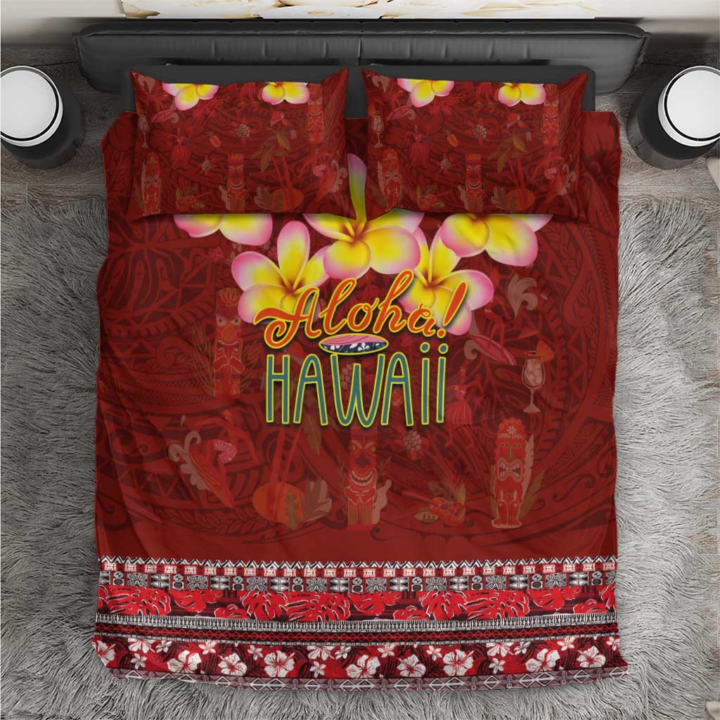 Aloha Plumeria Flowers Bedding Set With Hawaiian Style Tapa Tribal LT03 Red - Polynesian Pride