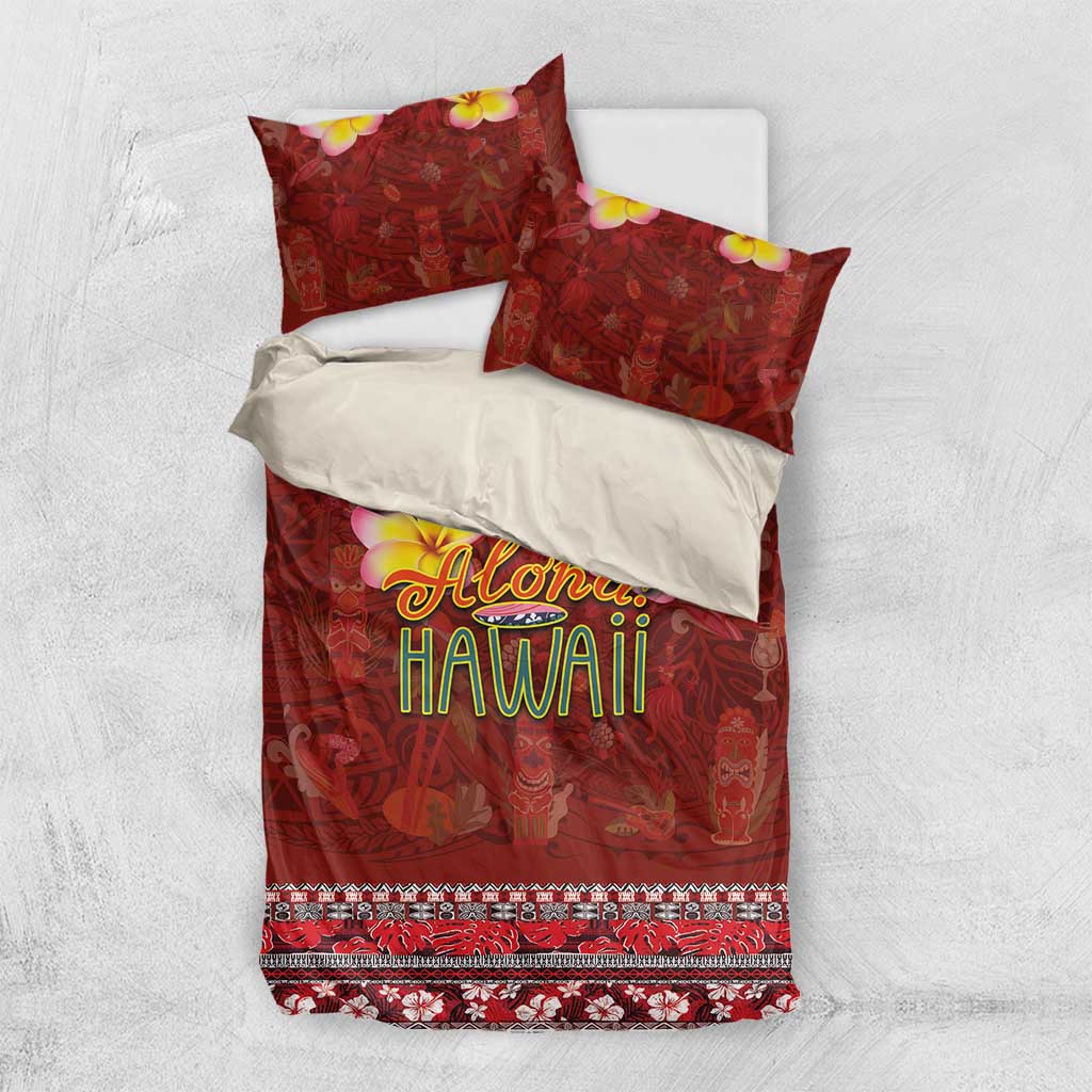 Aloha Plumeria Flowers Bedding Set With Hawaiian Style Tapa Tribal LT03 US Twin 172cm x 218cm Red - Polynesian Pride