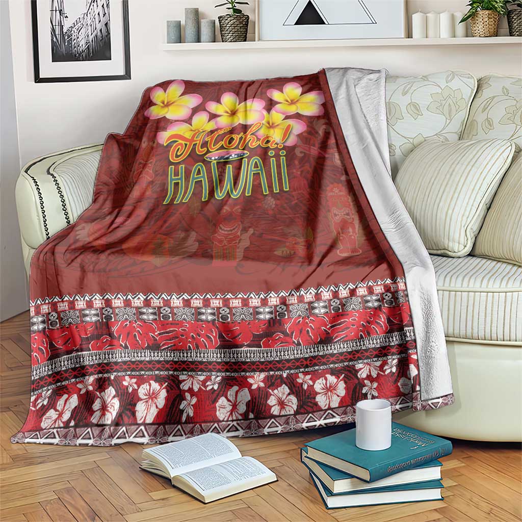 Aloha Plumeria Flowers Blanket With Hawaiian Style Tapa Tribal LT03 Red - Polynesian Pride