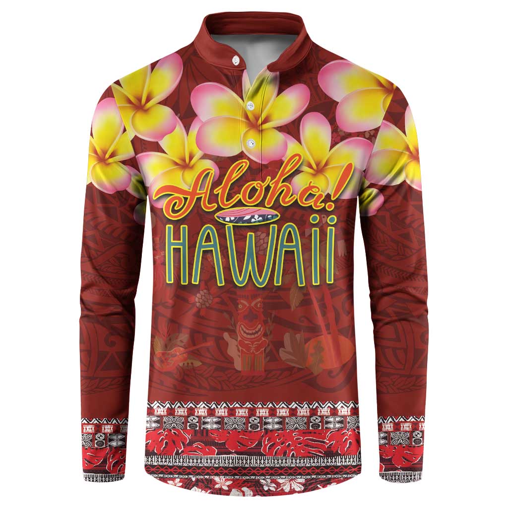 Aloha Plumeria Flowers Button Sweatshirt With Hawaiian Style Tapa Tribal LT03 Red - Polynesian Pride