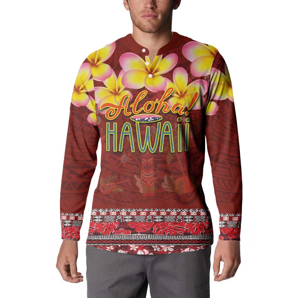 Aloha Plumeria Flowers Button Sweatshirt With Hawaiian Style Tapa Tribal LT03 - Polynesian Pride