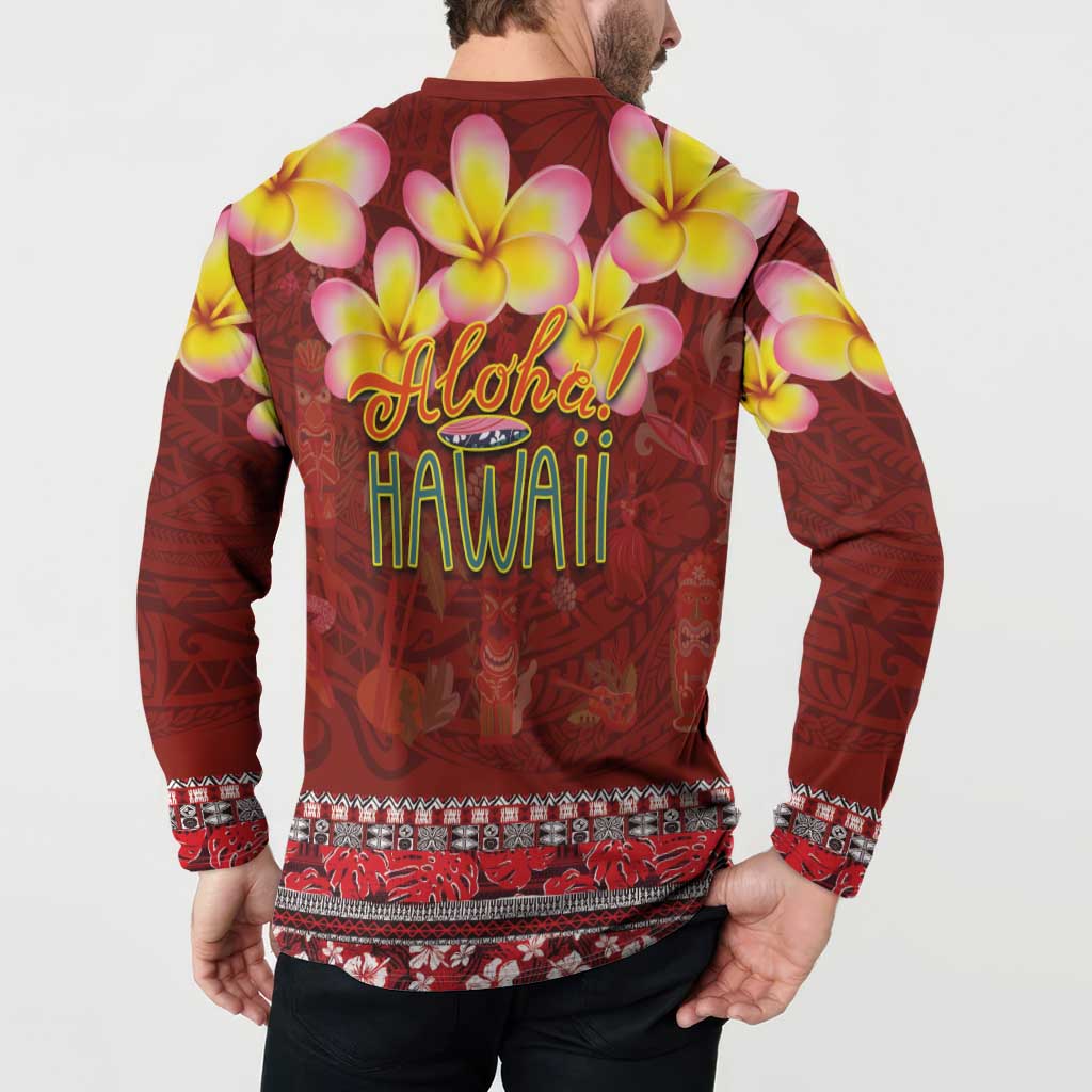 Aloha Plumeria Flowers Button Sweatshirt With Hawaiian Style Tapa Tribal LT03 - Polynesian Pride
