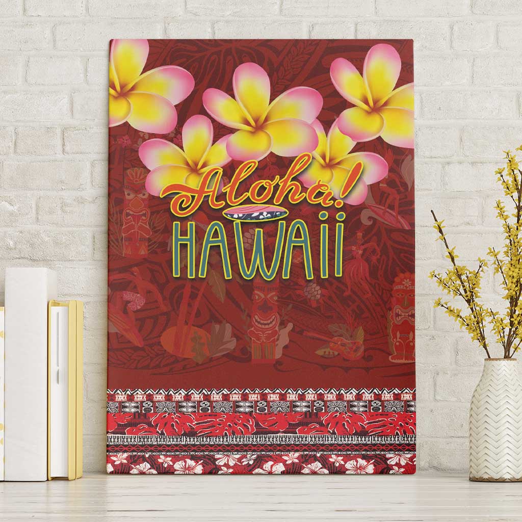 Aloha Plumeria Flowers Canvas Wall Art With Hawaiian Style Tapa Tribal LT03 Without Frame Red - Polynesian Pride