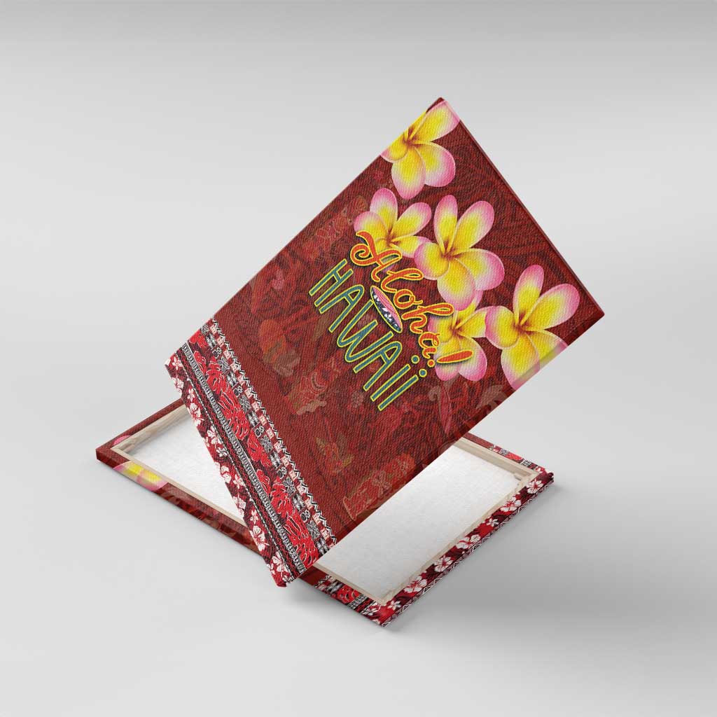 Aloha Plumeria Flowers Canvas Wall Art With Hawaiian Style Tapa Tribal LT03 With Frame Red - Polynesian Pride