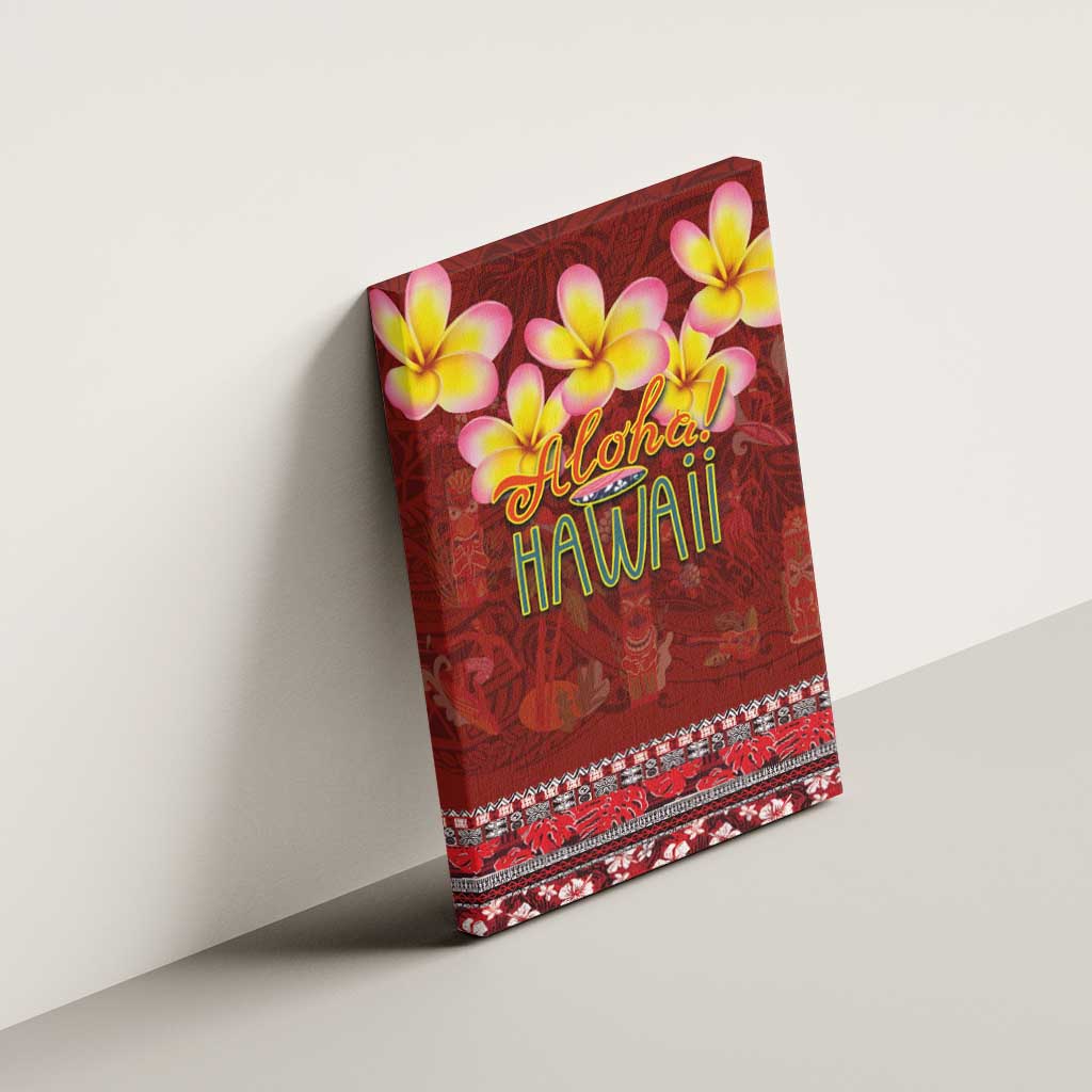 Aloha Plumeria Flowers Canvas Wall Art With Hawaiian Style Tapa Tribal LT03 - Polynesian Pride
