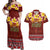 Aloha Plumeria Flowers Couples Matching Off Shoulder Maxi Dress and Hawaiian Shirt With Hawaiian Style Tapa Tribal