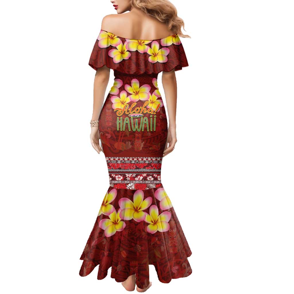 Aloha Plumeria Flowers Family Matching Mermaid Dress and Hawaiian Shirt With Hawaiian Style Tapa Tribal