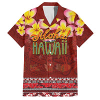 Aloha Plumeria Flowers Family Matching Off Shoulder Short Dress and Hawaiian Shirt With Hawaiian Style Tapa Tribal