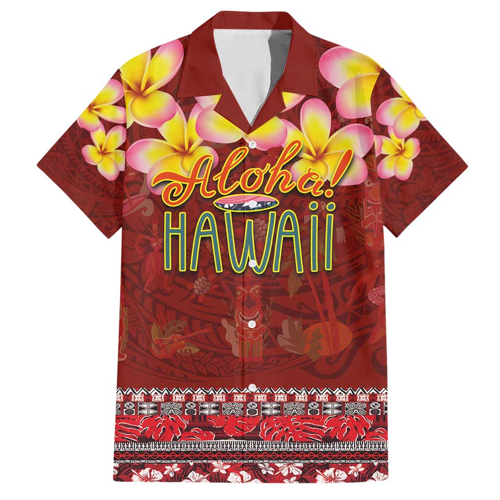 Aloha Plumeria Flowers Hawaiian Shirt With Hawaiian Style Tapa Tribal LT03 Red - Polynesian Pride