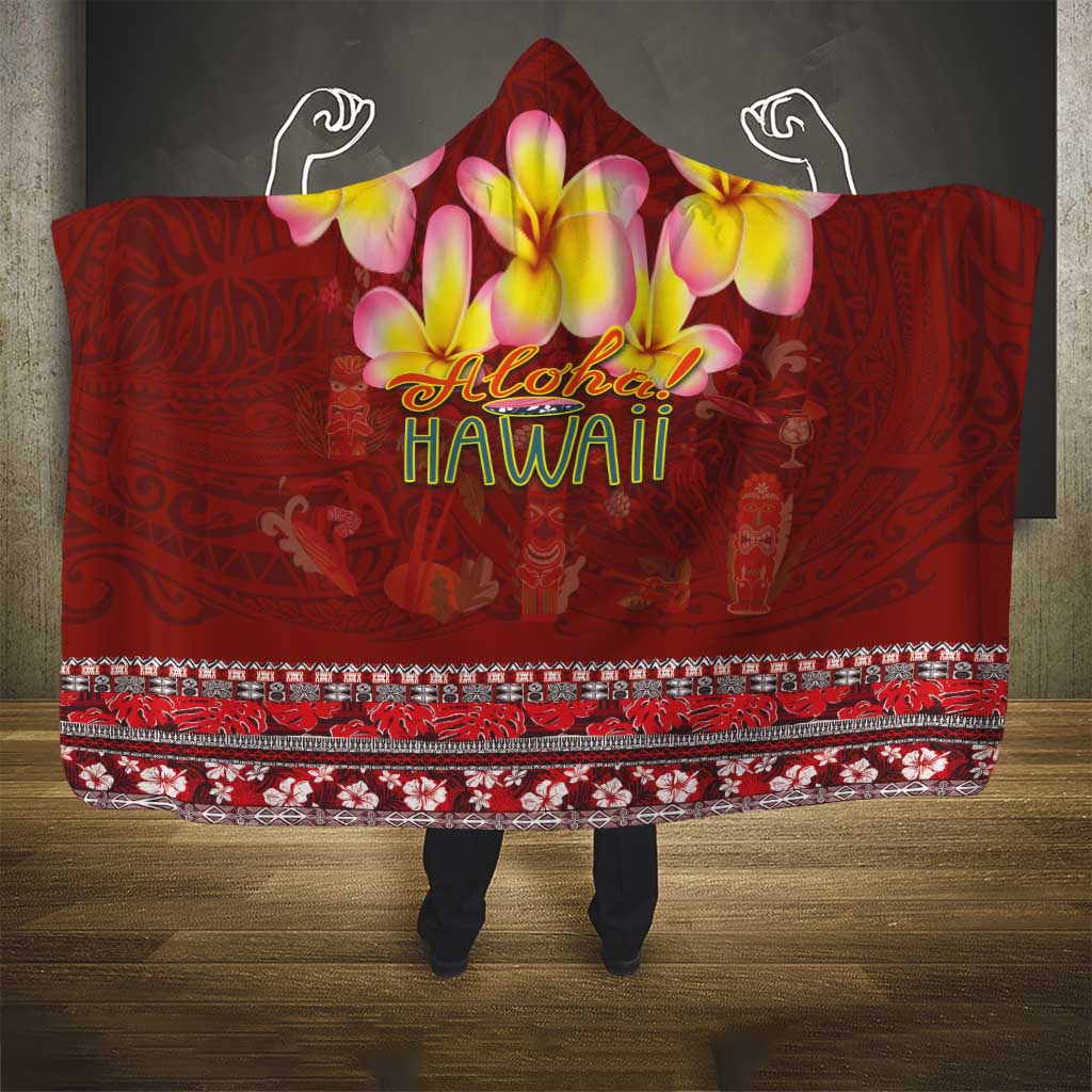 Aloha Plumeria Flowers Hooded Blanket With Hawaiian Style Tapa Tribal LT03 - Polynesian Pride