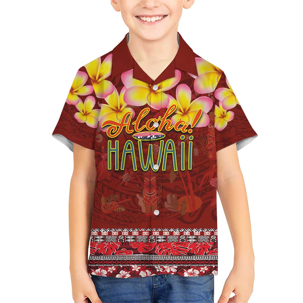 Aloha Plumeria Flowers Kid Hawaiian Shirt With Hawaiian Style Tapa Tribal