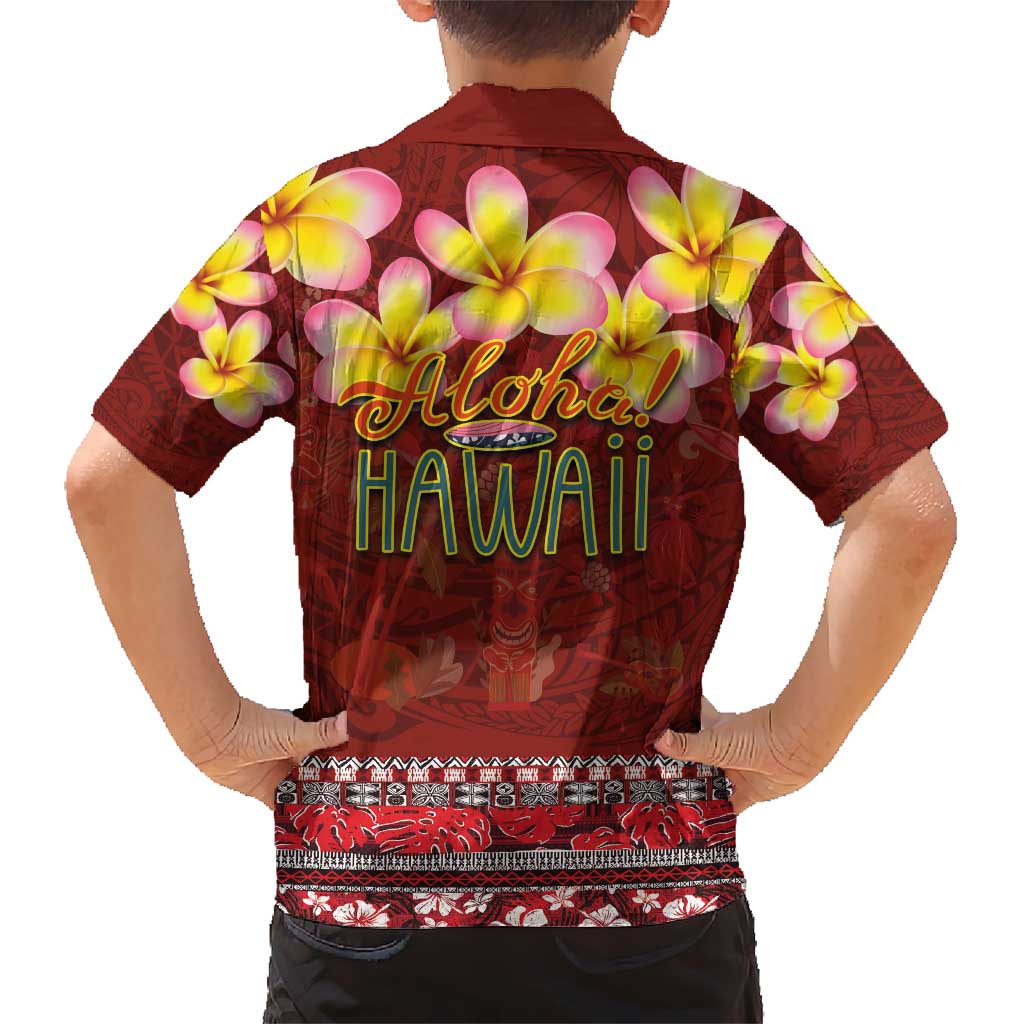Aloha Plumeria Flowers Kid Hawaiian Shirt With Hawaiian Style Tapa Tribal