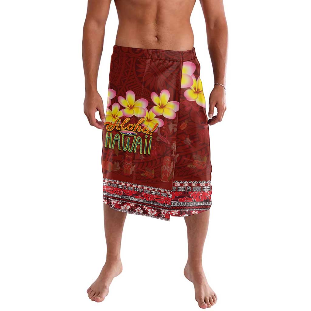 Aloha Plumeria Flowers Lavalava With Hawaiian Style Tapa Tribal LT03 Red - Polynesian Pride