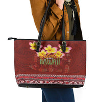 Aloha Plumeria Flowers Leather Tote Bag With Hawaiian Style Tapa Tribal LT03 - Polynesian Pride