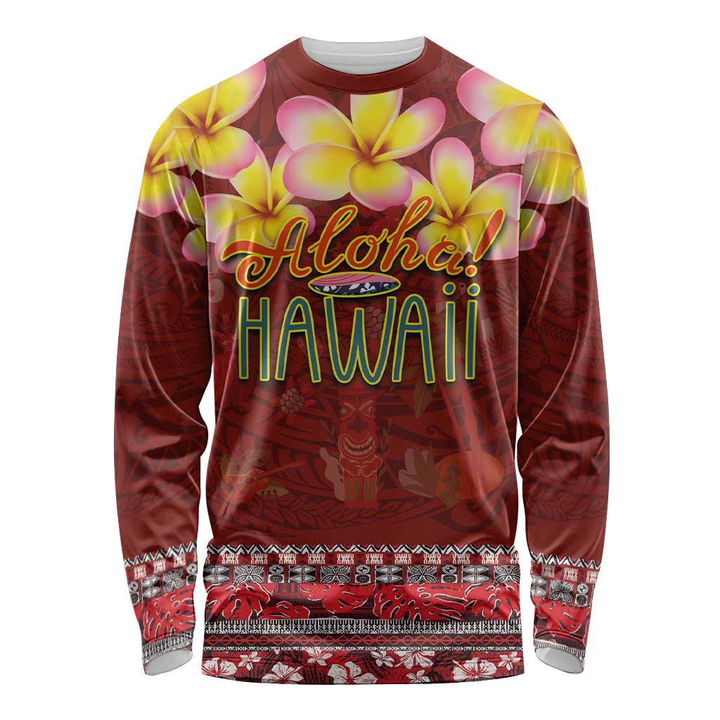 Aloha Plumeria Flowers Long Sleeve Shirt With Hawaiian Style Tapa Tribal