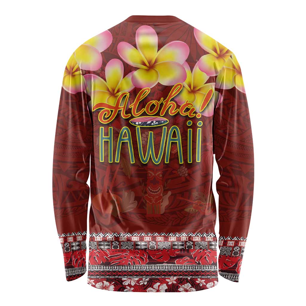 Aloha Plumeria Flowers Long Sleeve Shirt With Hawaiian Style Tapa Tribal