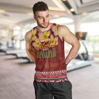Aloha Plumeria Flowers Men Tank Top With Hawaiian Style Tapa Tribal LT03 Red - Polynesian Pride