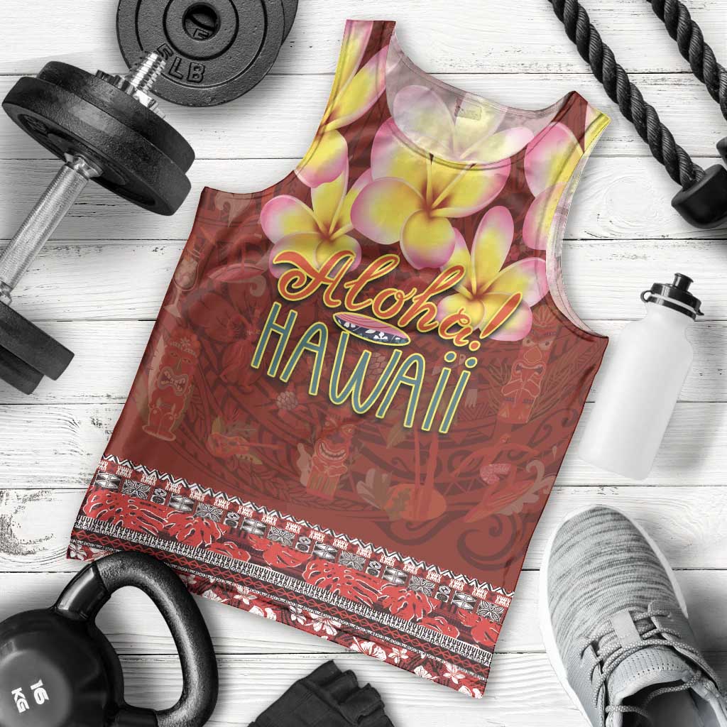Aloha Plumeria Flowers Men Tank Top With Hawaiian Style Tapa Tribal LT03 - Polynesian Pride