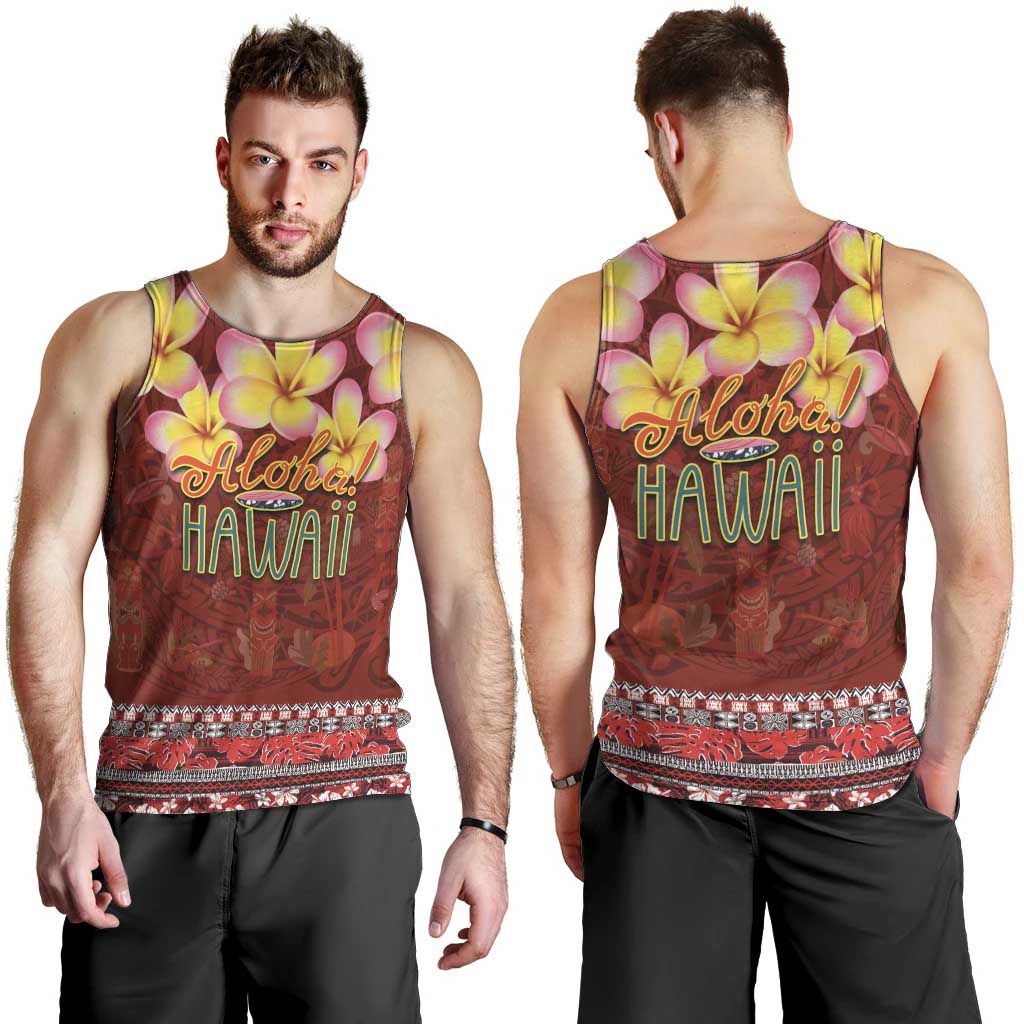 Aloha Plumeria Flowers Men Tank Top With Hawaiian Style Tapa Tribal LT03 - Polynesian Pride