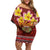 Aloha Plumeria Flowers Off Shoulder Short Dress With Hawaiian Style Tapa Tribal