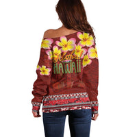 Aloha Plumeria Flowers Off Shoulder Sweater With Hawaiian Style Tapa Tribal