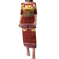 Aloha Plumeria Flowers Puletasi With Hawaiian Style Tapa Tribal LT03 Long Dress Red - Polynesian Pride