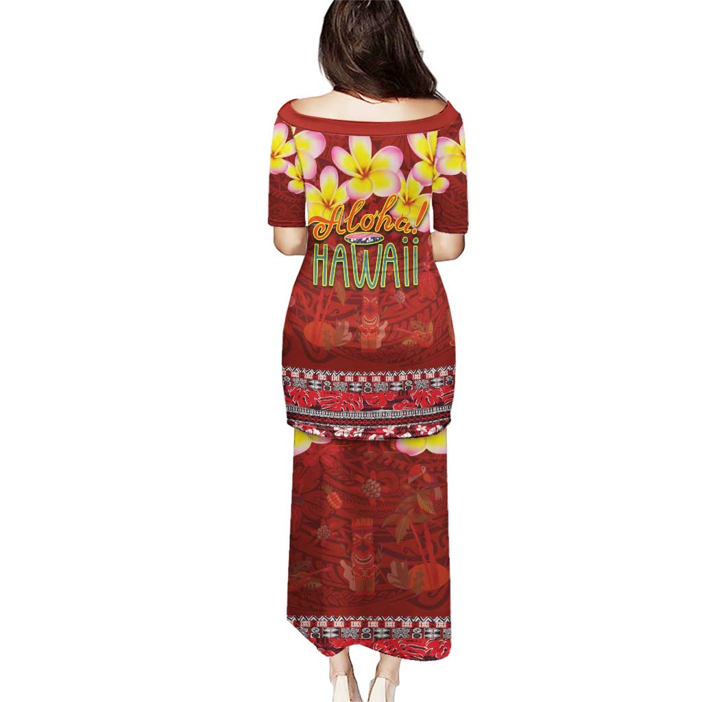 Aloha Plumeria Flowers Puletasi With Hawaiian Style Tapa Tribal LT03 - Polynesian Pride