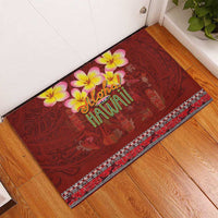 Aloha Plumeria Flowers Rubber Doormat With Hawaiian Style Tapa Tribal LT03 - Polynesian Pride